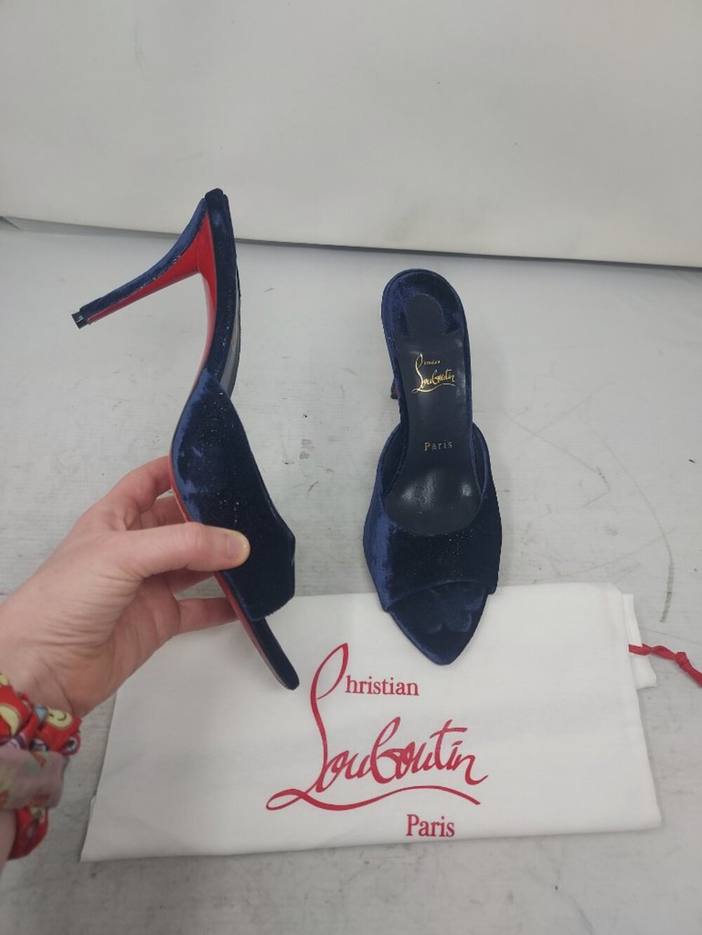 Christian Louboutin Blue Apostropha Sparkle Slide Sandal